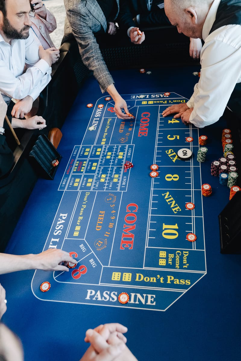 Looking down on a busy craps table