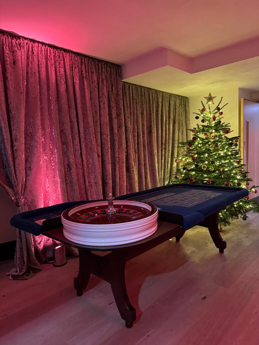 A roulette table set up for a Christmas evening